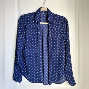 Express long-sleeved navy blouse with anchor pattern